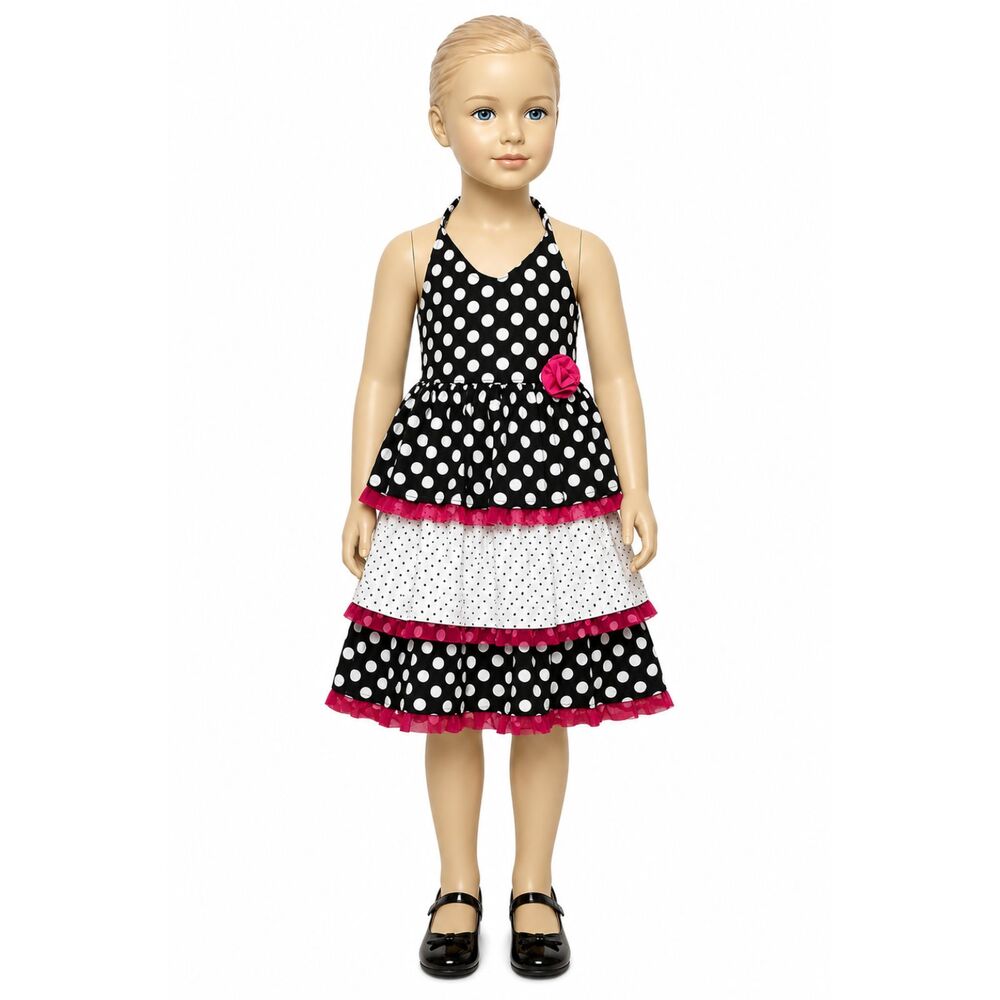 NWT PENELOPE MACK Little Girl's Sundress Black & White Polka Dot Sz 6
